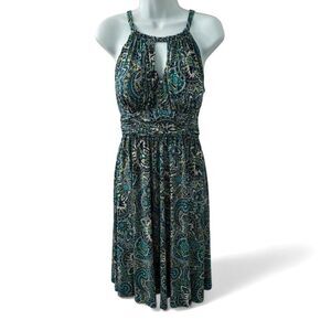 R and  K‎ Halter Paisley Dress Blue & Green EUC